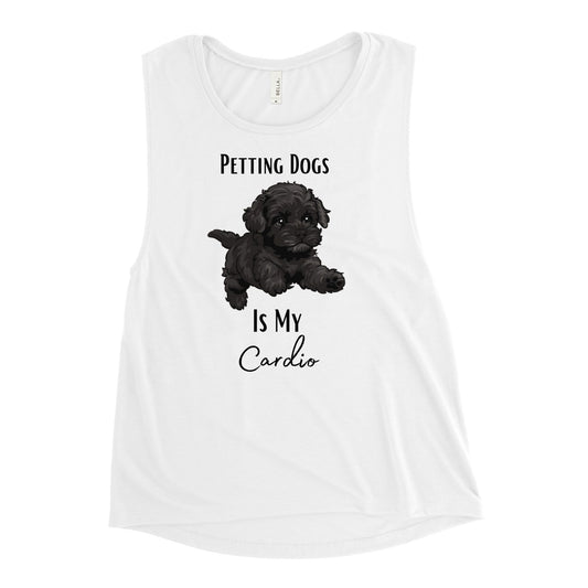 Ladies’ "Petting Dogs Is My Cardio" Portugese Water Dog Muscle Tank